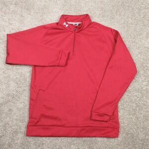 Under Amrour Sweater Mens Large Red Solid Fleece Golf Vent Quarter Zip Pullover